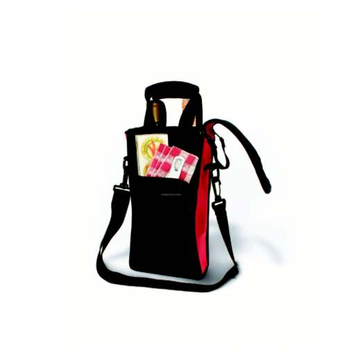 Picnic Neoprene Two-Bottle Tote Bag with Gel Packs, black and red