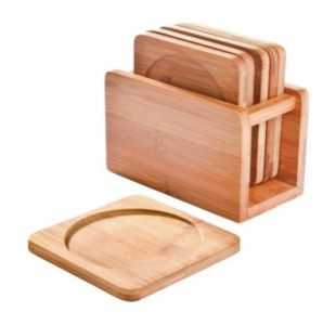 Bamboo Coaster Set with holder – set of 6