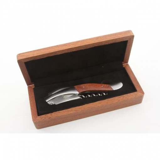 Donatello Waiter’s Corkscrew Set natural Sapele (dark) wood box- Engrave