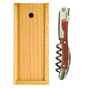 Laguiole™ Corkscrew, Rosewood or Beechwood Handle in sliding top Beechwood box – Engrave