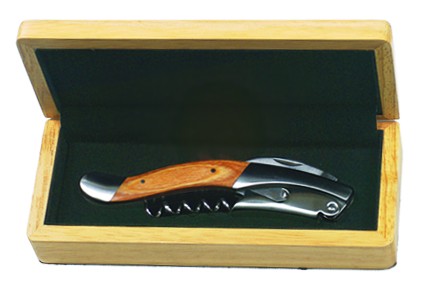 Michelangelo Waiter’s Corkscrew- Beechwood or Rosewood Handle – Natural Wood Box- Engrave