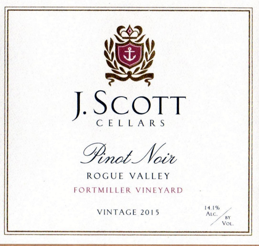 J. Scott Cellars Pinot Noir 2015 Fortmiller Rogue Valley, Oregon