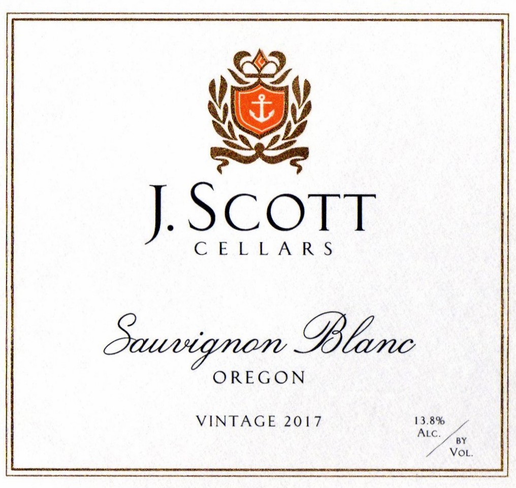 J. Scott Cellars Sauvignon blanc 2017, (Rogue & Williamette Valley), Oregon