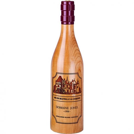 Cellarmaster’s™ Wood Bottle Peppermill, Clear, Burgundy Bottle Shape – Engraved